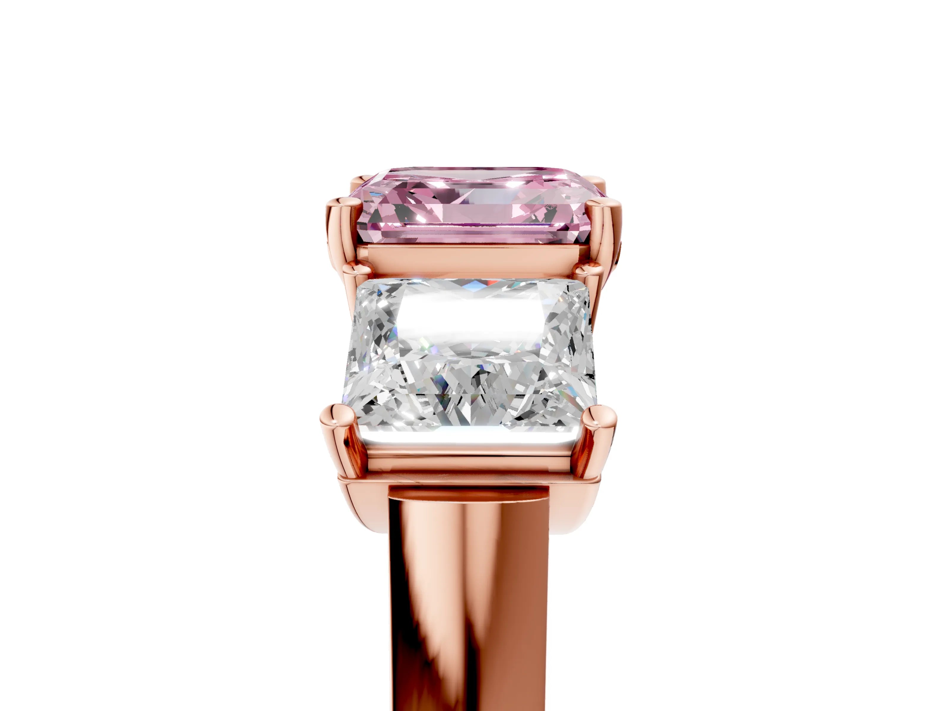 Rose gold Three-Stone Fancy Pink Asscher Cut Brilliant Diamond Trellis Ring with Comfort Fit Band_5