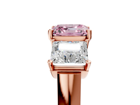 Rose gold Three-Stone Fancy Pink Asscher Cut Brilliant Diamond Trellis Ring with Comfort Fit Band_5