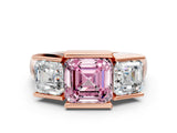 Rose gold Three Stone Fancy Pink Asscher Cut Cut Channel Set Diamond Ring