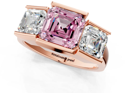Rose gold Three Stone Fancy Pink Asscher Cut Cut Channel Set Diamond Ring_1