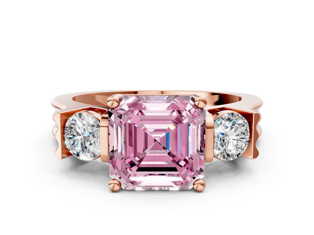 Rose gold Three-Stone Fancy Pink Asscher Cut Cut Classic Band Prong Setting Ring