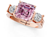 Rose gold Three-Stone Fancy Pink Asscher Cut Cut Classic Band Prong Setting Ring_1