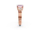 Rose gold Three-Stone Fancy Pink Asscher Cut Cut Classic Band Prong Setting Ring_2