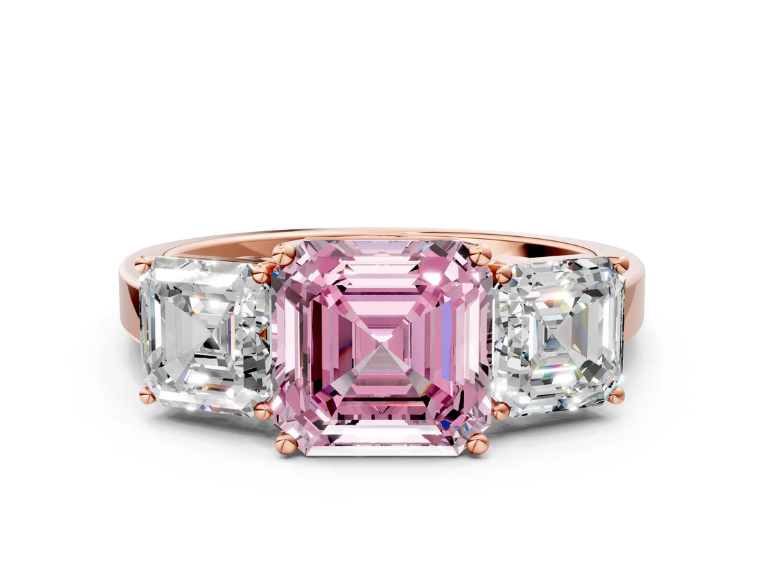 Rose gold Three-Stone Fancy Pink Asscher Cut Cut Diamond Engagement Ring with Flat Band and Four-Prong Setting_12