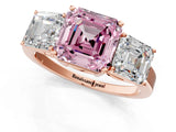Rose gold Three-Stone Fancy Pink Asscher Cut Cut Diamond Engagement Ring with Flat Band and Four-Prong Setting_13