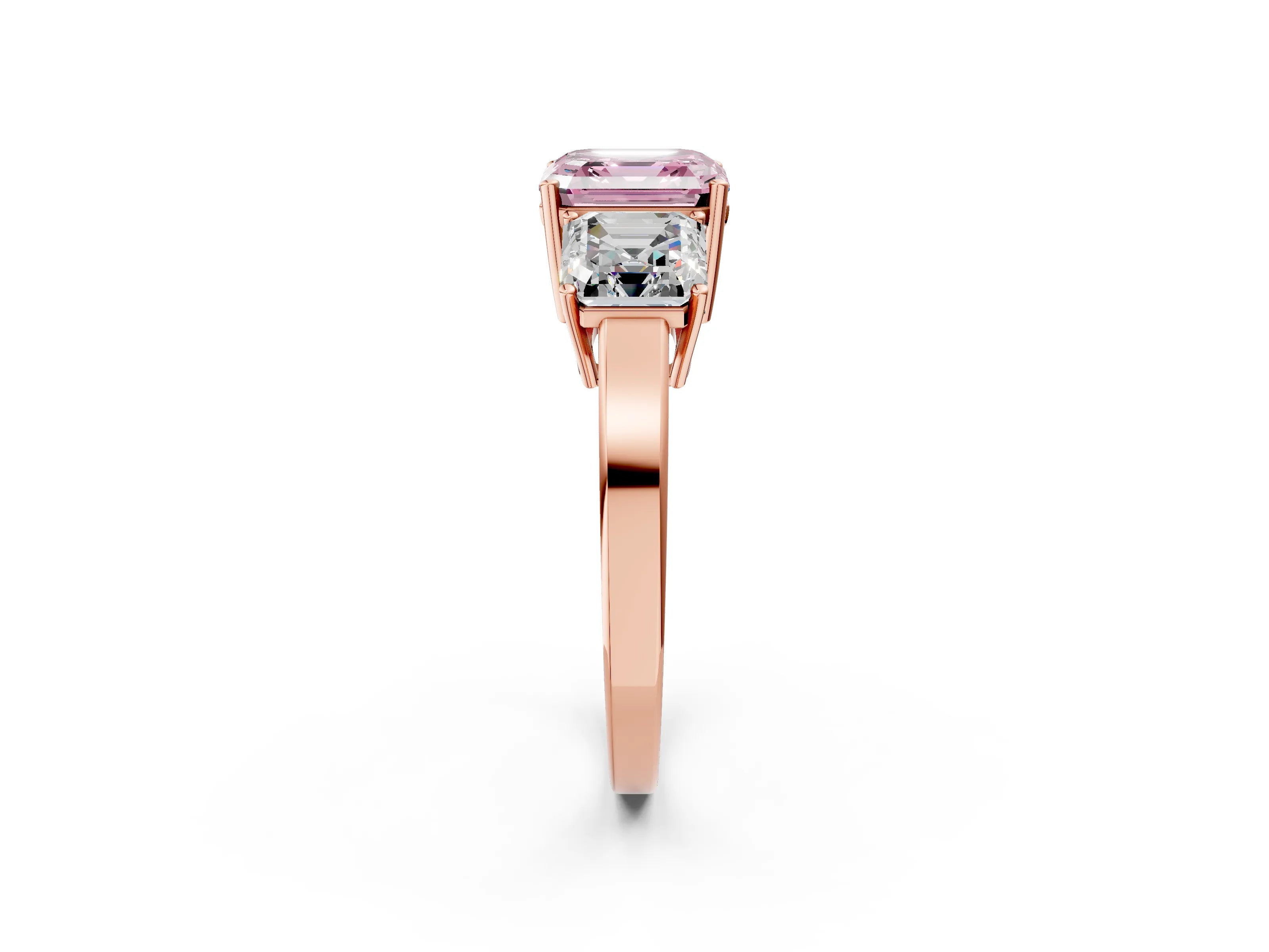 Rose gold Three-Stone Fancy Pink Asscher Cut Cut Diamond Engagement Ring with Flat Band and Four-Prong Setting_14