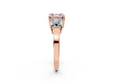 Rose gold Three-Stone Fancy Pink Asscher Cut Cut Diamond Engagement Ring with Flat Band and Four-Prong Setting_14