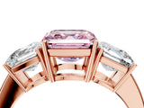 Rose gold Three-Stone Fancy Pink Asscher Cut Cut Diamond Engagement Ring with Flat Band and Four-Prong Setting_16