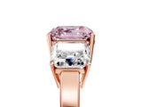 Rose gold Three-Stone Fancy Pink Asscher Cut Cut Diamond Engagement Ring with Flat Band and Four-Prong Setting_17