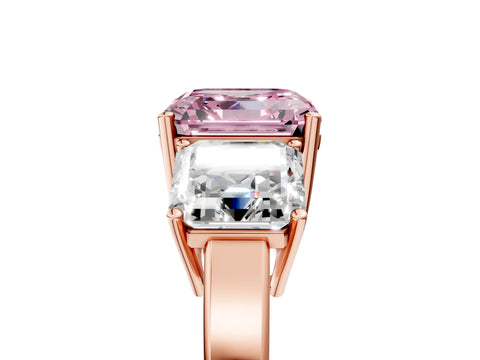 Rose gold Three-Stone Fancy Pink Asscher Cut Cut Diamond Engagement Ring with Flat Band and Four-Prong Setting_17