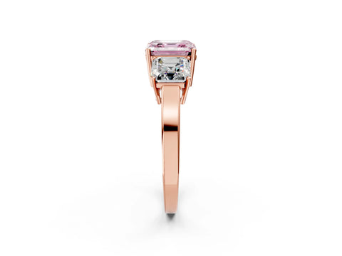 Rose gold Three-Stone Fancy Pink Asscher Cut Cut Diamond Engagement Ring with Flat Band and Four-Prong Setting_2
