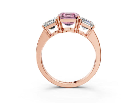 Rose gold Three-Stone Fancy Pink Asscher Cut Cut Diamond Engagement Ring with Flat Band and Four-Prong Setting_3