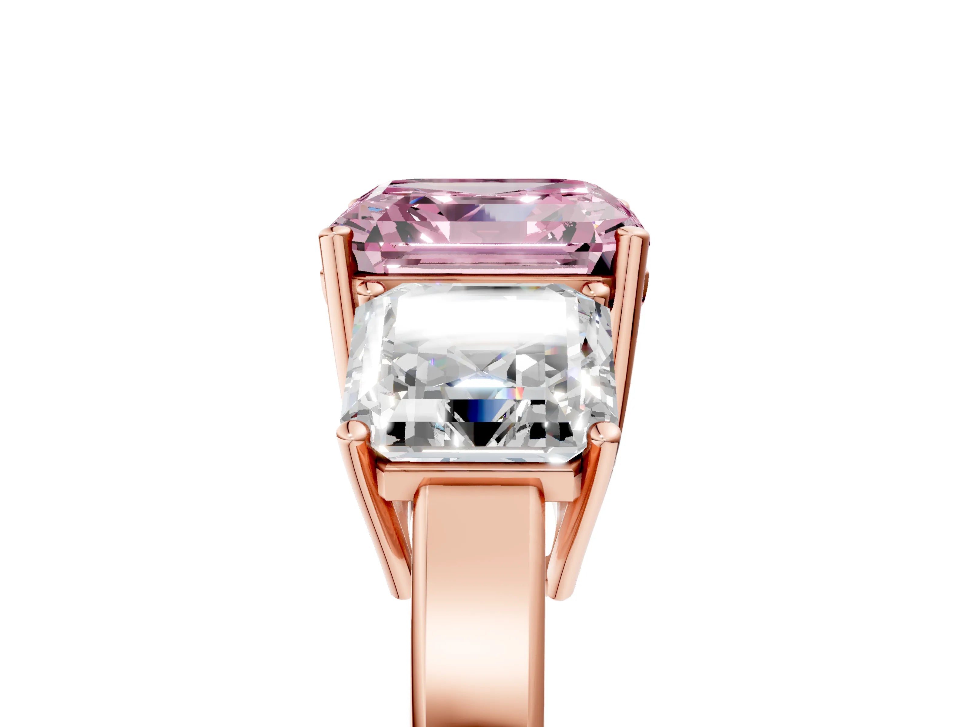Rose gold Three-Stone Fancy Pink Asscher Cut Cut Diamond Engagement Ring with Flat Band and Four-Prong Setting_5