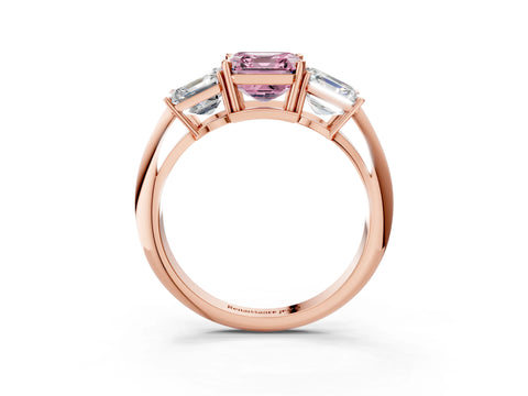 Rose gold Three-Stone Fancy Pink Asscher Cut Cut Diamond Engagement Ring with Prong Setting on a White Gold Band_3