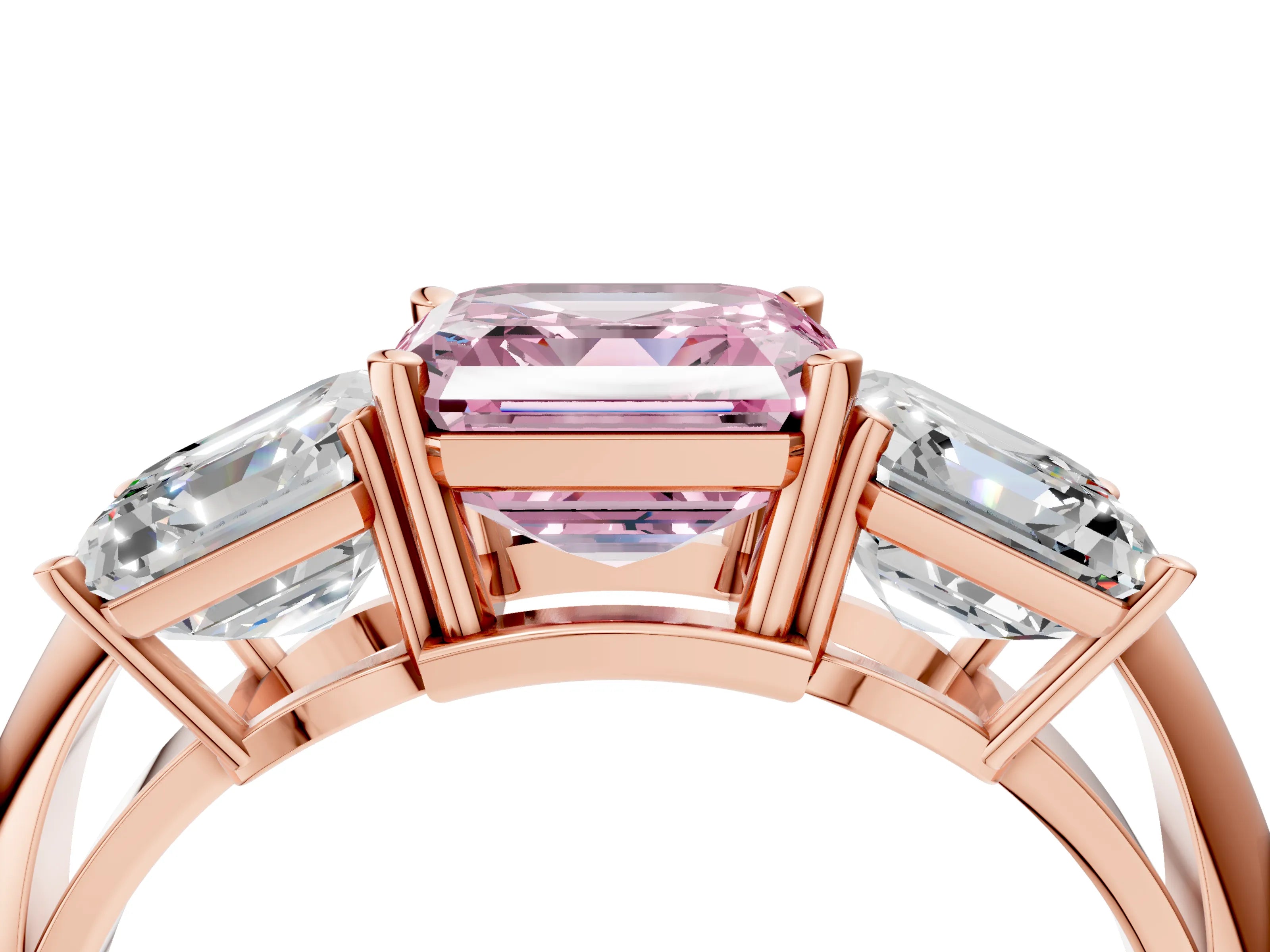 Rose gold Three-Stone Fancy Pink Asscher Cut Cut Diamond Engagement Ring with Prong Setting on a White Gold Band_4