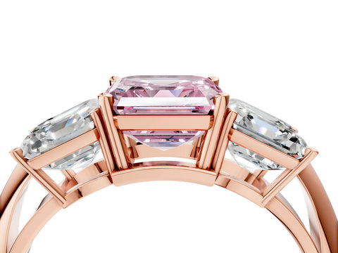 Rose gold Three-Stone Fancy Pink Asscher Cut Cut Diamond Engagement Ring with Prong Setting on a White Gold Band_4