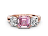 Rose gold Three-Stone Fancy Pink Asscher Cut Cut Diamond Ring with Channel Set Band and Four-Prong Setting