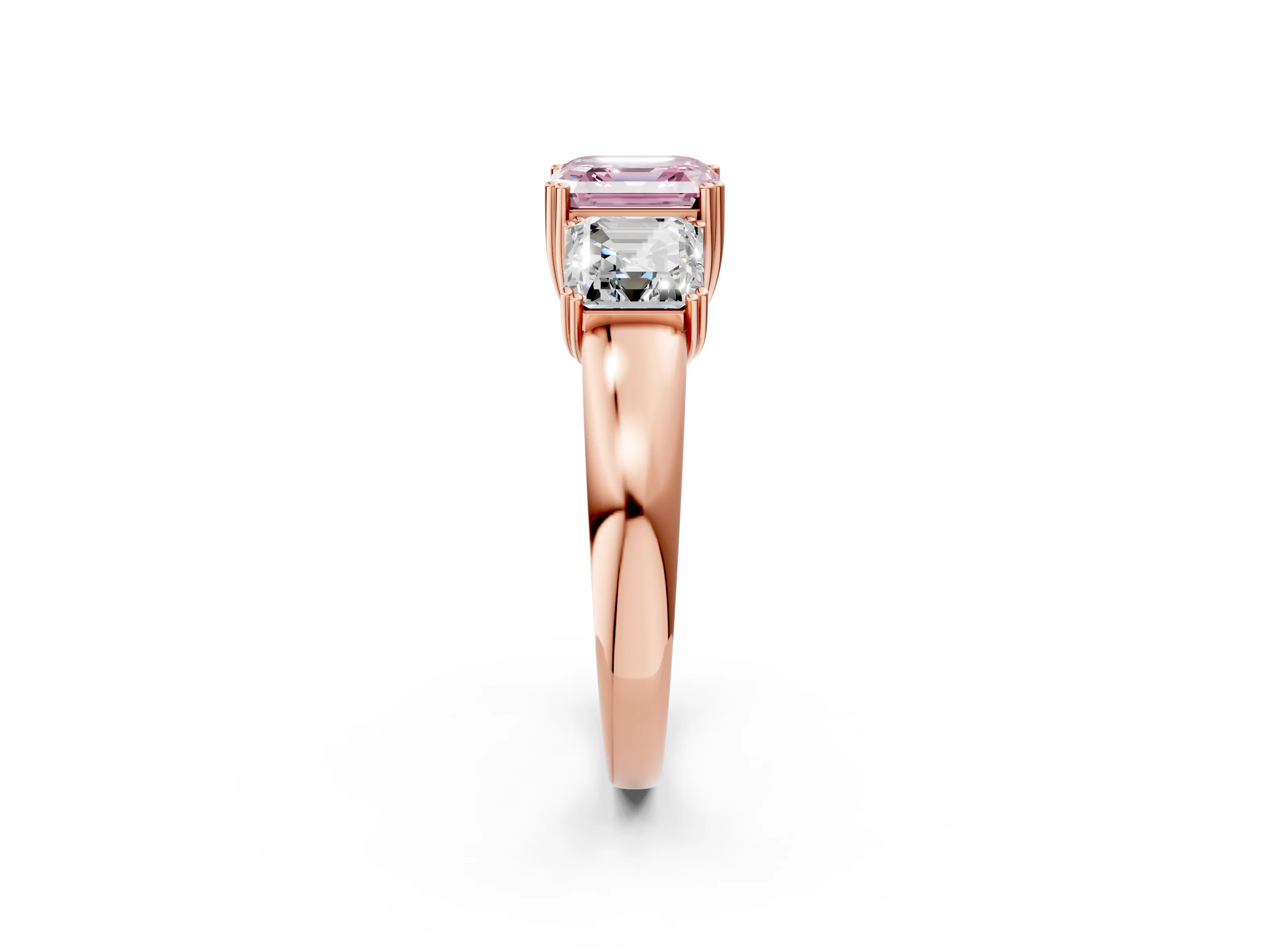 Rose gold Three-Stone Fancy Pink Asscher Cut Cut Diamond Ring with Channel Set Band and Four-Prong Setting_2