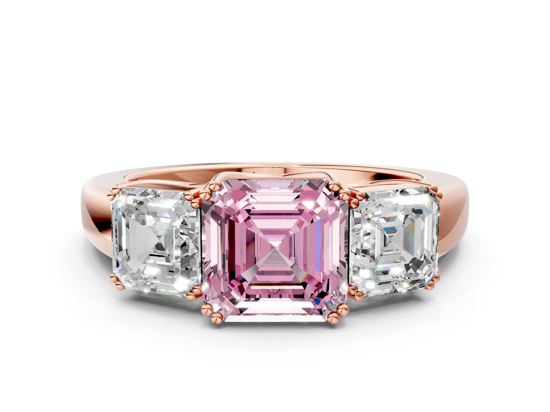 Rose gold Three-Stone Fancy Pink Asscher Cut Cut Diamond Ring with Channel Set Band and Four-Prong Setting_24
