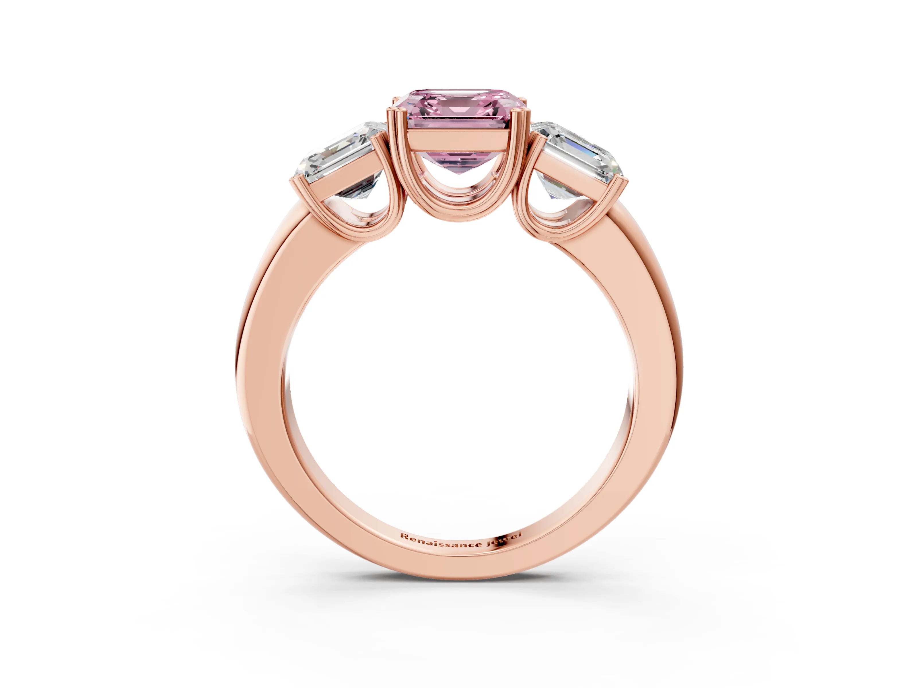 Rose gold Three-Stone Fancy Pink Asscher Cut Cut Diamond Ring with Channel Set Band and Four-Prong Setting_3
