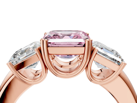 Rose gold Three-Stone Fancy Pink Asscher Cut Cut Diamond Ring with Channel Set Band and Four-Prong Setting_4