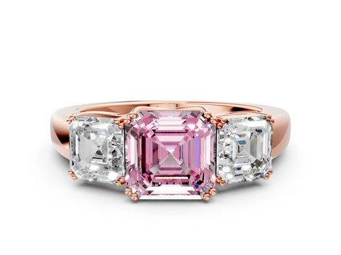 Rose gold Three-Stone Fancy Pink Asscher Cut Cut Diamond Ring with Channel Set Band and Four-Prong Setting