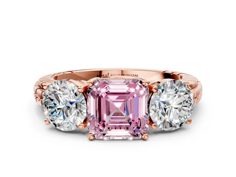 Rose gold Three-Stone Fancy Pink Asscher Cut Cut Diamond Ring with Channel-Set Band and Prong Setting