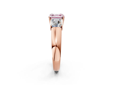 Rose gold Three-Stone Fancy Pink Asscher Cut Cut Diamond Ring with Prong Setting and Classic Band_2