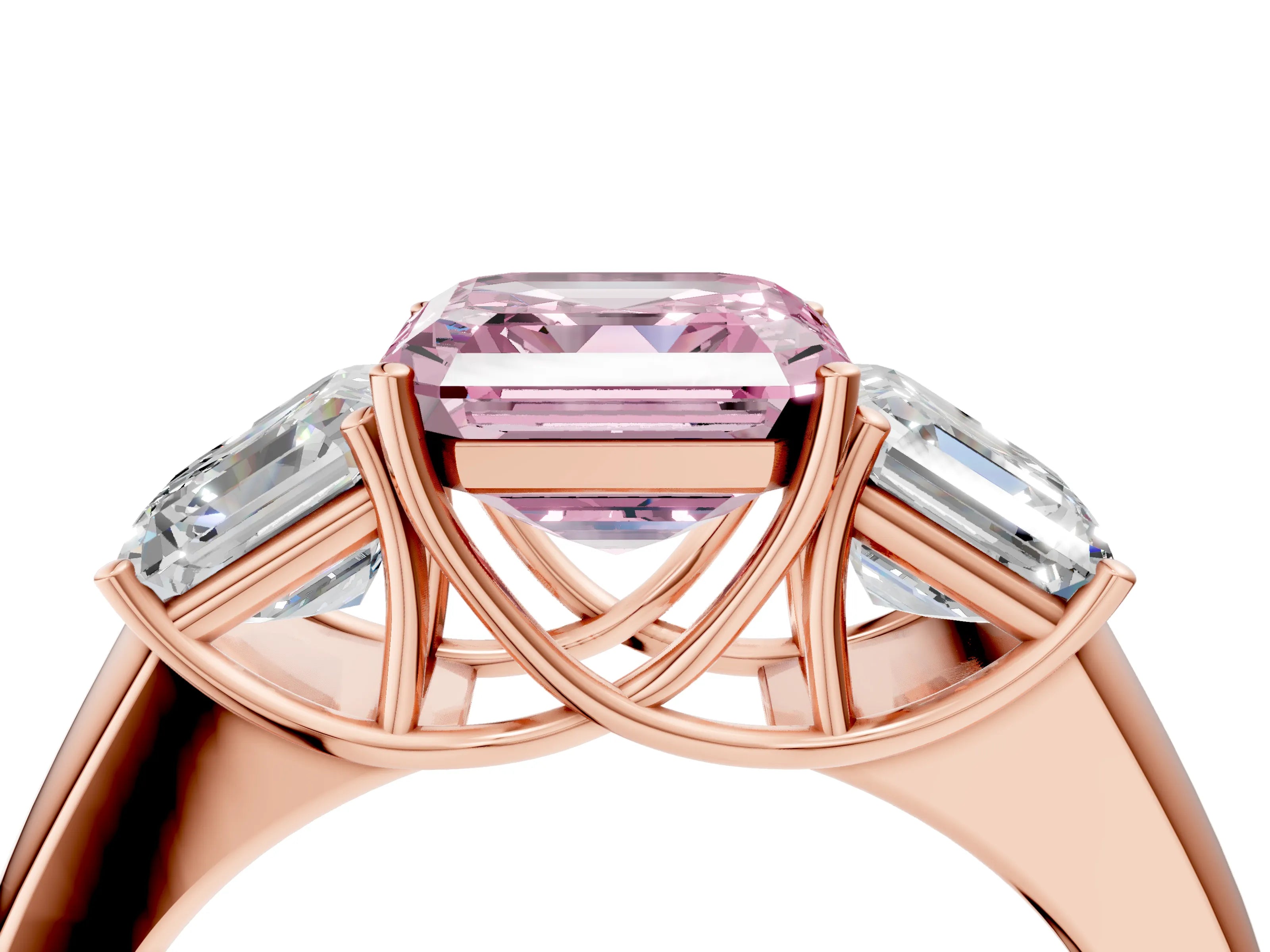 Rose gold Three-Stone Fancy Pink Asscher Cut Cut Diamond Ring with Prong Setting and Classic Band_4