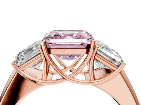 Rose gold Three-Stone Fancy Pink Asscher Cut Cut Diamond Ring with Prong Setting and Classic Band_4