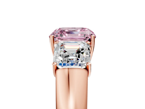 Rose gold Three-Stone Fancy Pink Asscher Cut Cut Diamond Ring with Prong Setting and Classic Band_5
