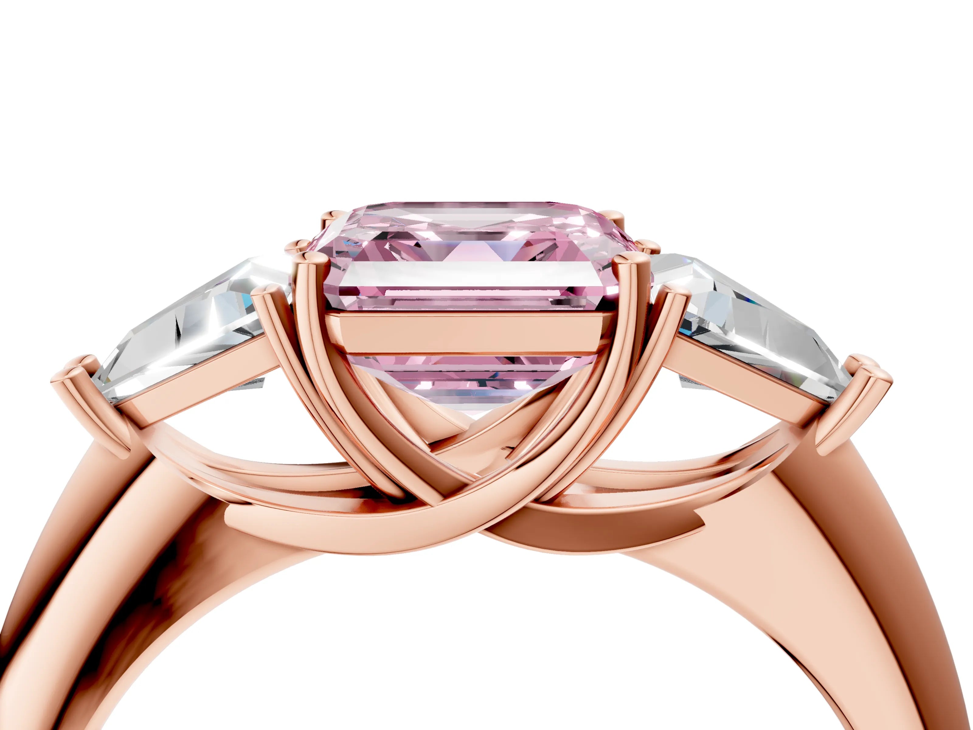 Rose gold Three-Stone Fancy Pink Asscher Cut Cut Diamond Ring with Trillion Side Stones and Four-Prong Setting_7