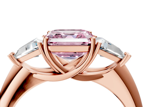 Rose gold Three-Stone Fancy Pink Asscher Cut Cut Diamond Ring with Trillion Side Stones and Four-Prong Setting_7