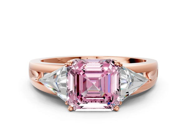 Rose Gold Asscher Cut Split Shank Three Stone Engagement Ring Setting for Fancy Pink Center