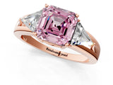 Rose gold Three-Stone Fancy Pink Asscher Cut Cut Diamond Ring with Trillion Side Stones on a Split Shank Band_1
