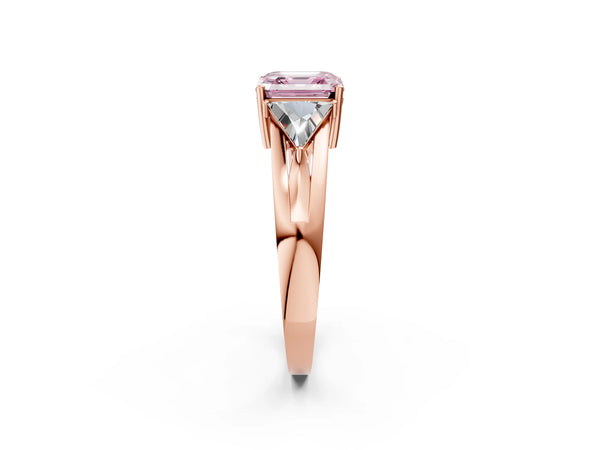 Rose Gold Asscher Cut Split Shank Three Stone Engagement Ring Setting for Fancy Pink Center