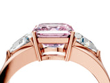 Rose gold Three-Stone Fancy Pink Asscher Cut Cut Diamond Ring with Trillion Side Stones on a Split Shank Band_4