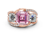 Rose gold Three-Stone Fancy Pink Asscher Cut Cut Diamond Split Shank Prong Set Ring
