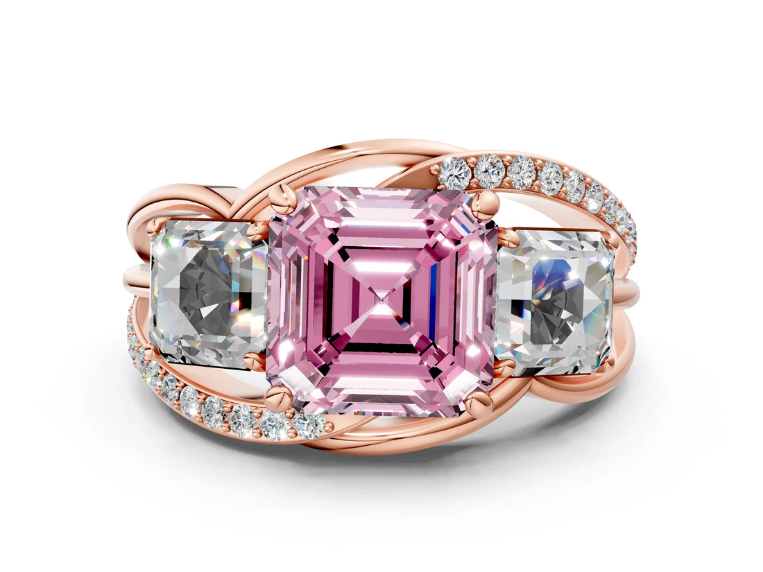 Rose gold Three-Stone Fancy Pink Asscher Cut Cut Diamond Split Shank Prong Set Ring_12
