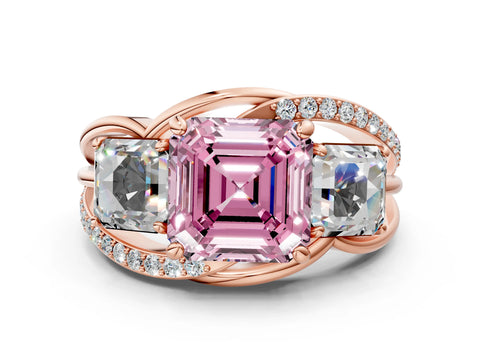 Rose gold Three-Stone Fancy Pink Asscher Cut Cut Diamond Split Shank Prong Set Ring_12