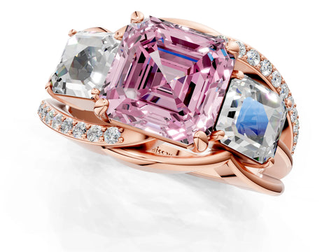 Rose gold Three-Stone Fancy Pink Asscher Cut Cut Diamond Split Shank Prong Set Ring_13