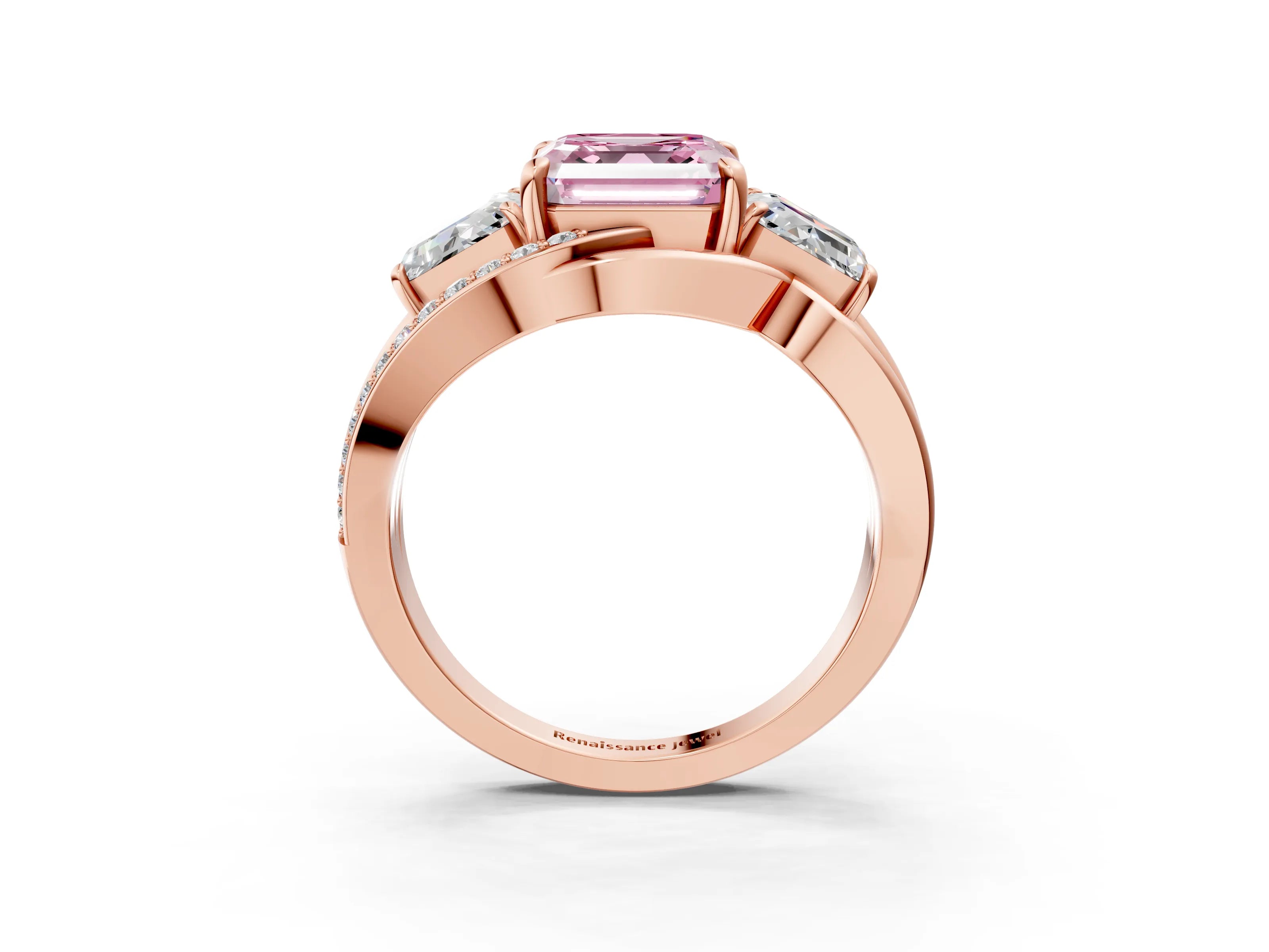Rose gold Three-Stone Fancy Pink Asscher Cut Cut Diamond Split Shank Prong Set Ring_15