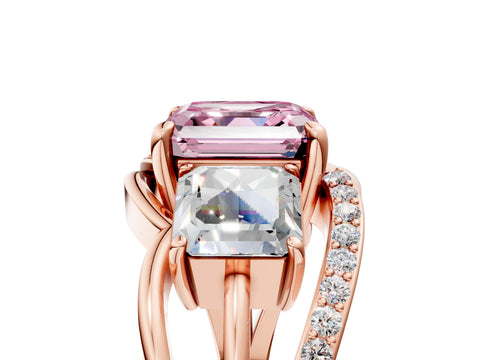 Rose gold Three-Stone Fancy Pink Asscher Cut Cut Diamond Split Shank Prong Set Ring_17