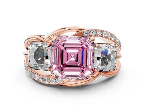 Rose gold Three-Stone Fancy Pink Asscher Cut Cut Diamond Split Shank Prong Set Ring