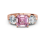 Rose gold Three-Stone Fancy Pink Asscher Cut Cut Milgrain Band Prong Setting Ring_6