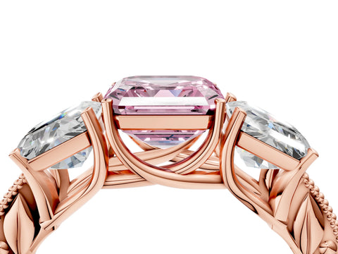 Rose gold Three-Stone Fancy Pink Asscher Cut Cut Milgrain Pavé Engagement Ring_4
