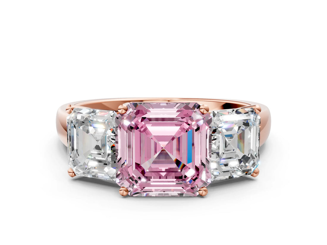 Rose gold Three-Stone Fancy Pink Asscher Cut Cut Solitaire Ring with Classic Prong Setting