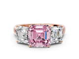 Rose gold Three-Stone Fancy Pink Asscher Cut Cut Solitaire Ring with Classic Prong Setting