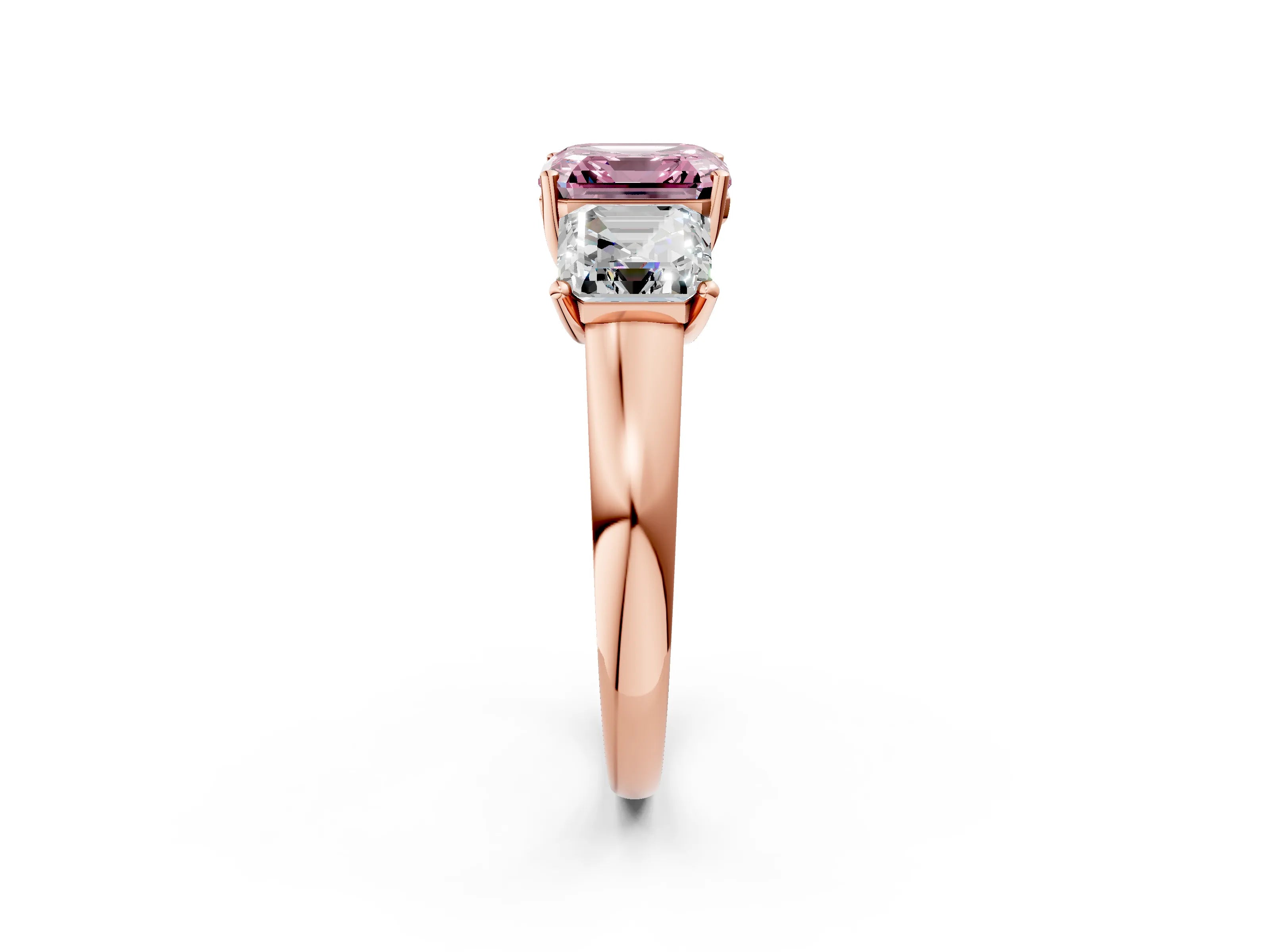 Rose gold Three-Stone Fancy Pink Asscher Cut Cut Solitaire Ring with Classic Prong Setting_2