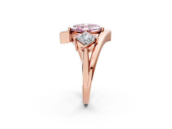 Rose gold Three-Stone Fancy Pink Asscher Cut Cut Tension Band Ring with Four-Prong Setting